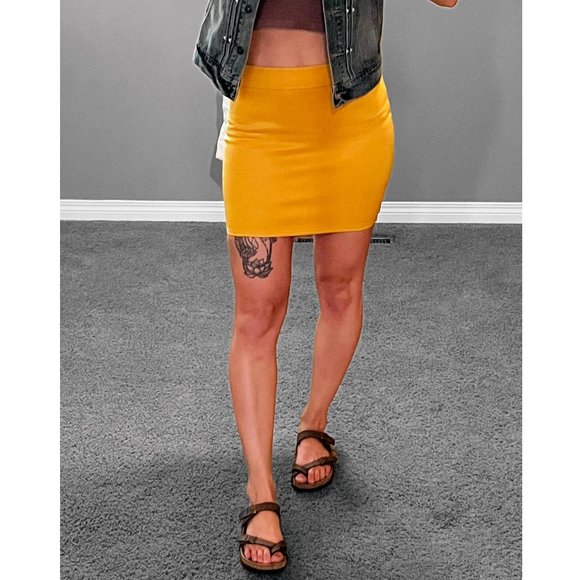 Boho Revamped Yellow Mini Skirt (Size M) - Picture 1 of 4